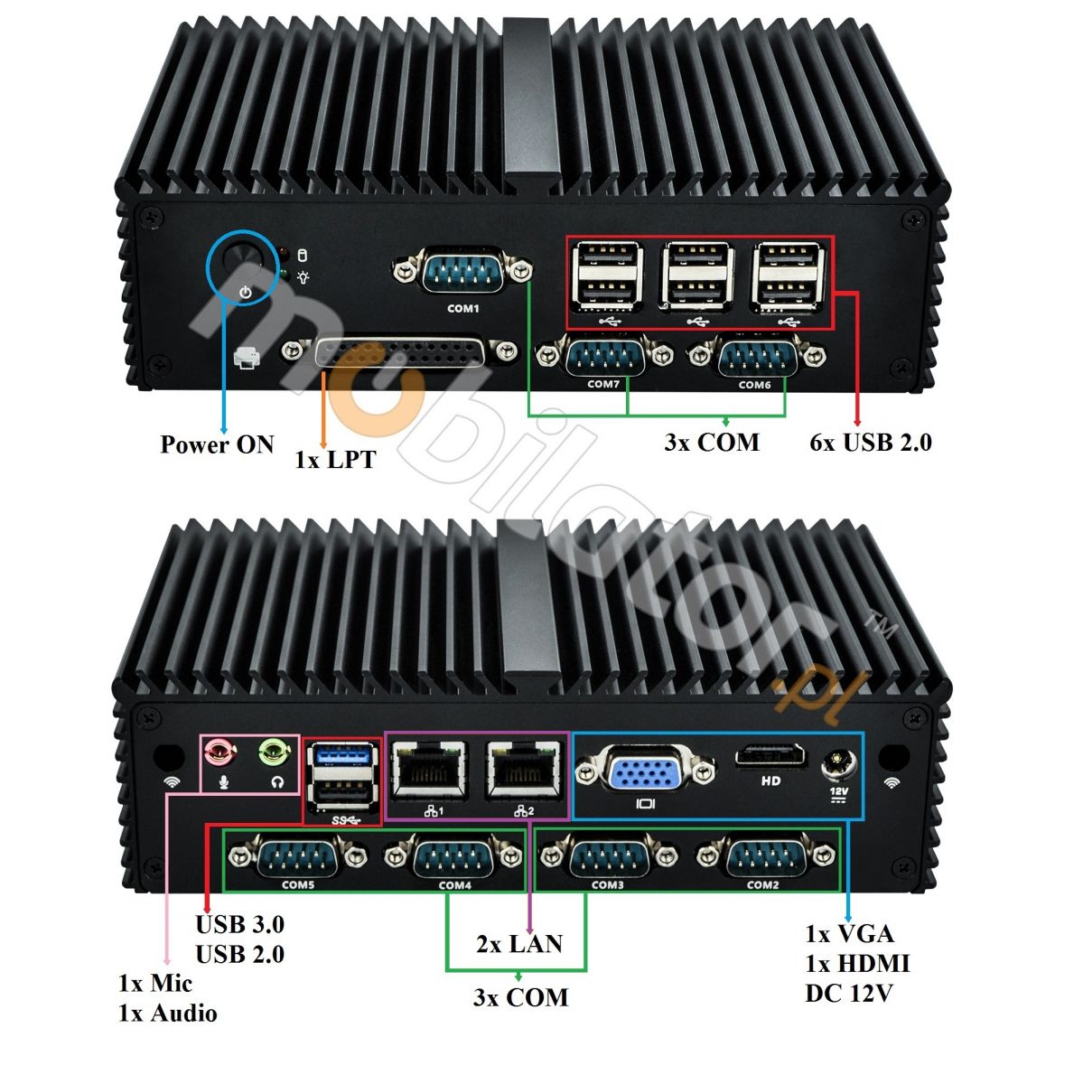 MiniPC - Komputer Przemysłowy Fanless mBOX Q190X - LPT HDD WiFi