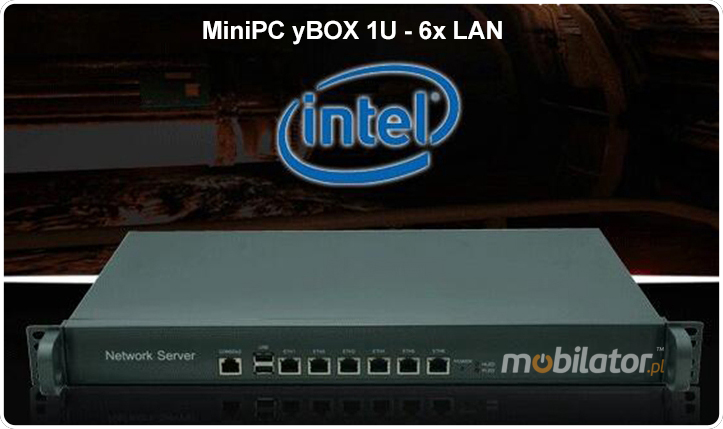 MiniPC yBOX 1U - Komputer przemysłowy fanless 6x LAN do szafy rakowej pasywny vga intel mobilator wzmocniony szybki 6 lan rj45