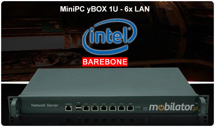 MiniPC yBOX 1U - Komputer przemysłowy fanless 6x LAN do szafy rakowej pasywny vga intel mobilator wzmocniony szybki 6 lan rj45