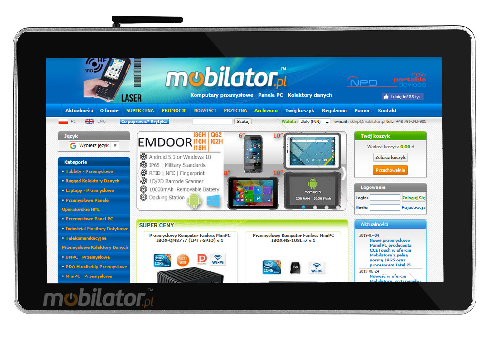 Mobilator Flat Design PCAP Fanless Touch PC, LED panel, 10 points touch screen, built-in WIFI, 12V DC input