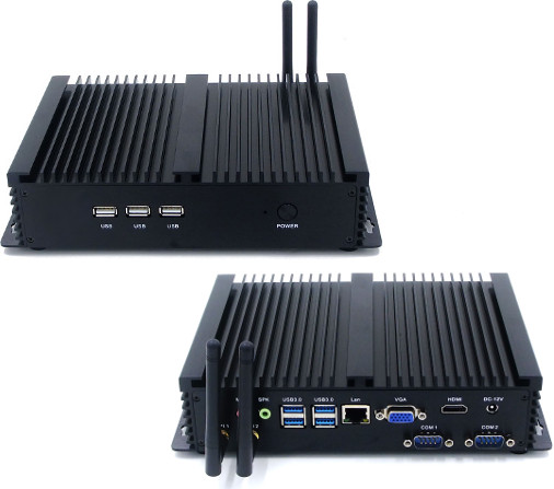Przemysłowy Industrial Komputer Fanless MiniPC RS232 USB 3.0 COM LAN RJ-45 HDMI VGA Mini Computer