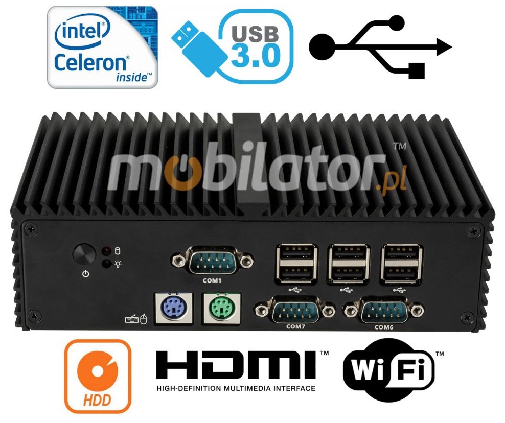 MiniPC - Komputer Przemysłowy Fanless mBOX Q190X - PS/2 HDD WiFi