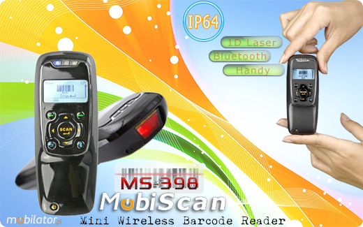 MobiScan Hand Mini MS398 Bluetooth 2.0 MOBISCAN HAND MINI MS-398 IP64 Skaner 1D Laser Bezprzewodowy Bluetooth 2.0 Poręczny MobiSCAN  Kompatybilny Windows Android IOS mobilator.pl New Portable Devices Mobilne Skanery kodów kreskowych MINI