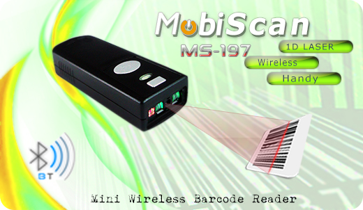 MobiScan MS197 Bluetooth 2.0 / 4.0 MOBISCAN MS-197 Skaner 1D LASER Bezprzewodowy Bluetooth 2.0 Poręczny MobiSCAN  Kompatybilny Windows Android IOS mobilator.pl New Portable Devices Mobilne Skanery kodów kreskowych MINI