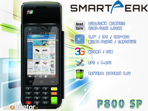 Kolektor przemysłowy SMARTPEAK P800SP Android RUGGED DATA COLLECTOR P800SP 3g wcdma gsm printer