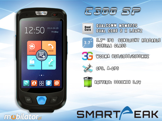 Kolektor przemysłowy SMARTPEAK C300SP-1D Android RUGGED DATA COLLECTOR C300SP3g wcdma gsm 1d  barcode scanner  czytnik kodow kreskowych 1d 2d