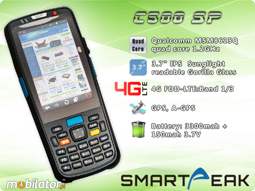Kolektor przemysłowy SMARTPEAK C500SP-1D Android RUGGED DATA COLLECTOR C500SP3g wcdma gsm 1d  barcode scanner  czytnik kodow kreskowych 1d 2d