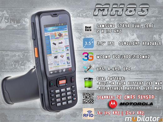 Przemysłowy Kolektor Danych MobiPad MH83 RUGGED DATA COLLECTOR MH-83 rfid LF HF 3g wcdma gsm 1d barcode scanner czytnik kodow kreskowych 1d 2d
