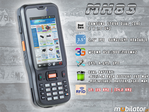 Przemysłowy Kolektor Danych MobiPad MH83 RUGGED DATA COLLECTOR MH-83 rfid LF HF 3g wcdma gsm 1d barcode scanner czytnik kodow kreskowych 1d 2d