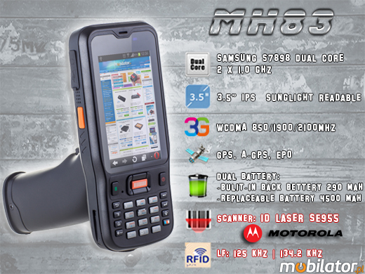 Przemysłowy Kolektor Danych MobiPad MH83 RUGGED DATA COLLECTOR MH-83 rfid LF HF 3g wcdma gsm 1d barcode scanner czytnik kodow kreskowych 1d 2d