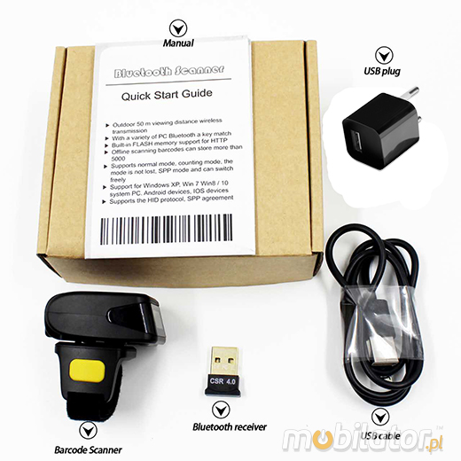 MobiScan FingerRing FS2D-Alar - mini skaner kodów kreskowych 2D CMOS- Pierścionkowy - Bluetooth Skaner 2D Bezprzewodowy Bluetooth 3.0 Poręczny pieścień MobiSCAN  Kompatybilny Windows Android IOS mobilator.pl New Portable Devices Mobilne Skanery kodów kreskowych MINI