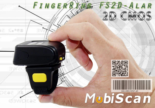 MobiScan FingerRing FS2D-Alar - mini skaner kodów kreskowych 2D CMOS- Pierścionkowy - Bluetooth Skaner 2D Bezprzewodowy Bluetooth 3.0 Poręczny pieścień MobiSCAN  Kompatybilny Windows Android IOS mobilator.pl New Portable Devices Mobilne Skanery kodów kreskowych MINI