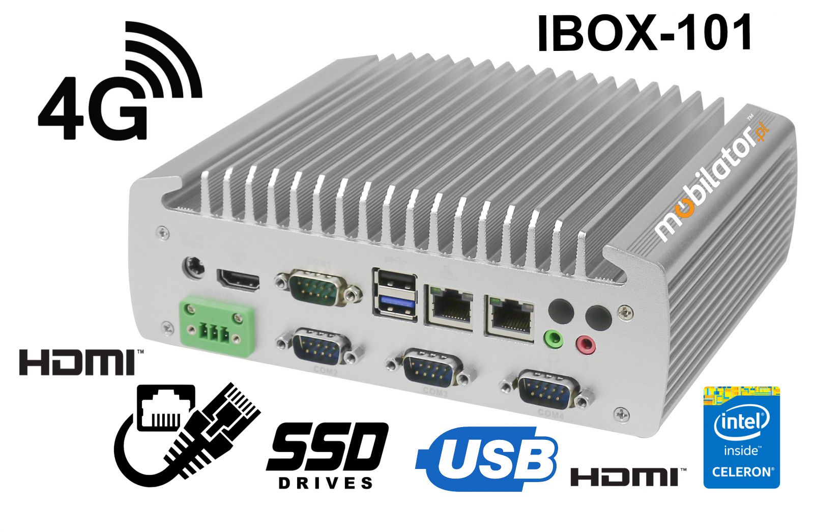 IBOX-101 Industrial computer for warehouse applications with WiFi 3G 4G 6x COM module