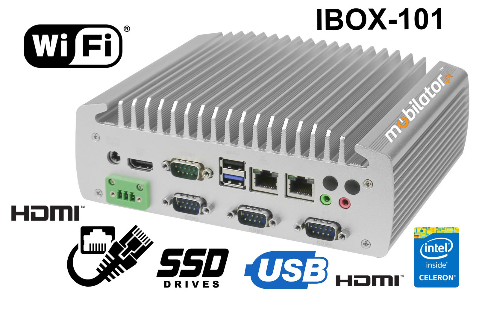 IBOX-101 Industrial computer for warehouse applications with WiFi 3G 4G 6x COM module
