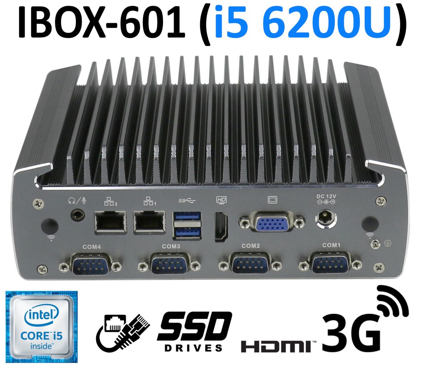 Industrial small mini PC (VGA + HDMI) with reinforced housing and passive cooling