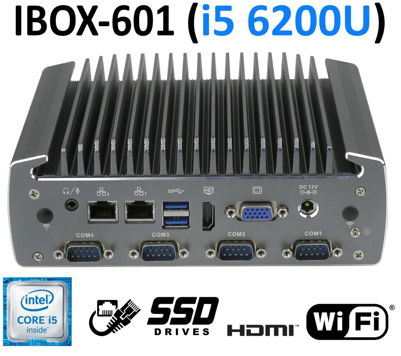 Industrial small mini PC (VGA + HDMI) with reinforced housing and passive cooling
