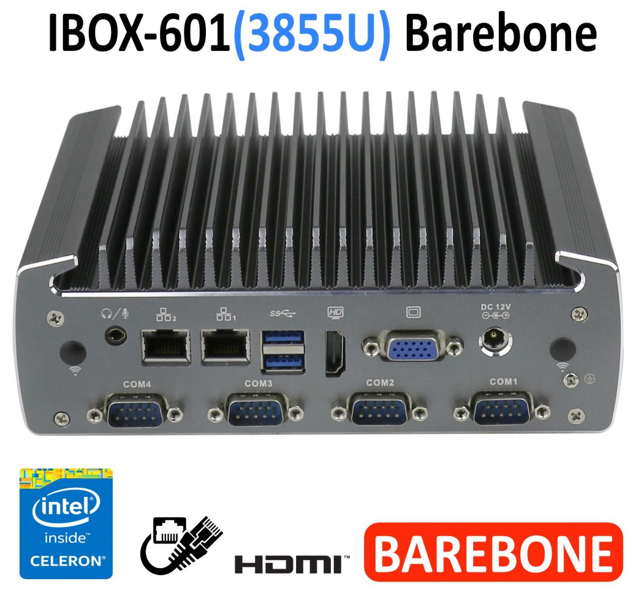 Industrial small mini PC (VGA + HDMI) with reinforced housing and passive cooling