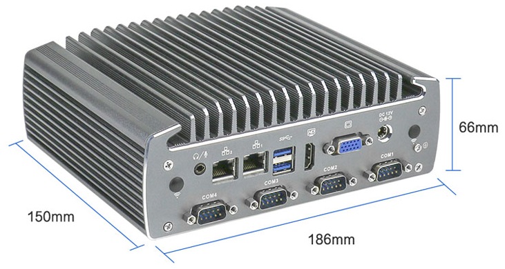 Industrial small mini PC (VGA + HDMI) with reinforced housing and passive cooling
