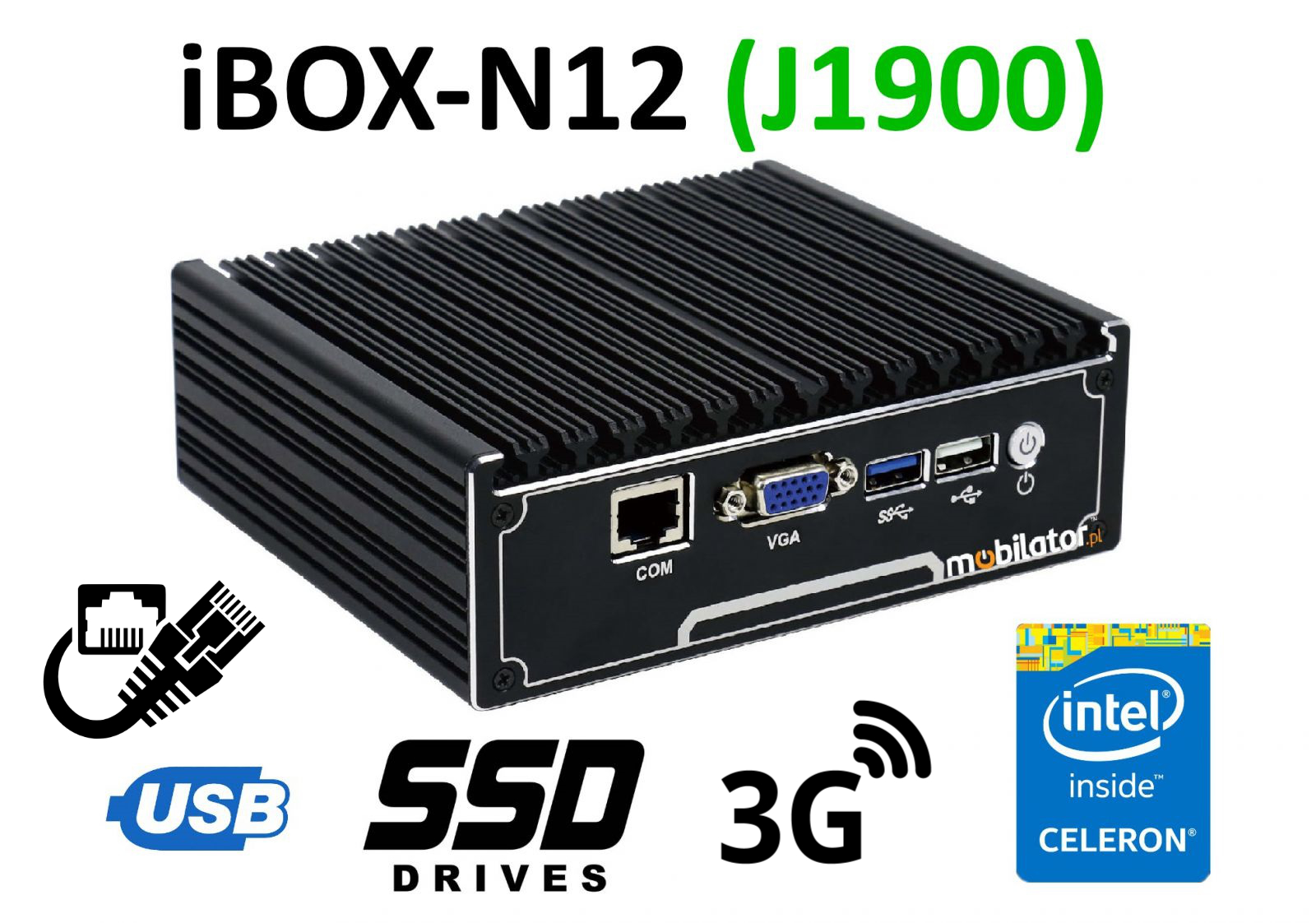 IBOX-N12 (J1900) - Robust industrial mini PC without fans (passive cooling)