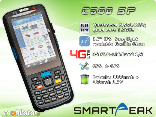 Kolektor przemysłowy SMARTPEAK C500SP-1D Android RUGGED DATA COLLECTOR C500SP3g wcdma gsm 1d  barcode scanner  czytnik kodow kreskowych 1d 2d