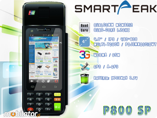 Kolektor przemysłowy SMARTPEAK P800SP Android RUGGED DATA COLLECTOR P800SP 3g wcdma gsm printer