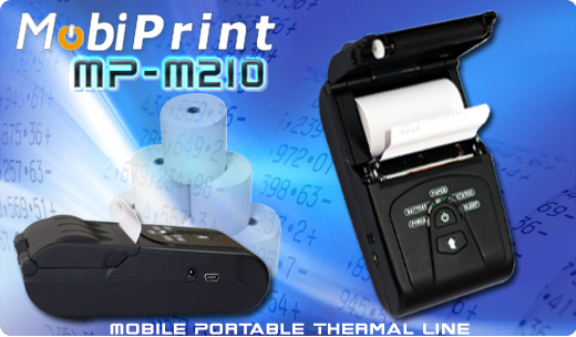 MobiPrint MP-M210 Drukarka termiczna Thermal Line  mini drukarka kodów mechanizm FUJITSU Interfejs  Bluetooth USB Mobilna Drukarka mobilator.pl windows android  New Portable Devices małe drukarki paragonów ios mała drukarka przenośna portable drukarka kodów