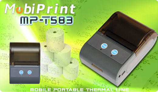 MobiPrint MP-583 Drukarka termiczna mini drukarka kodów  Interfejs USB Bluetooth RS232 Mobilna Drukarka mobilator.pl windows android  New Portable Devices
