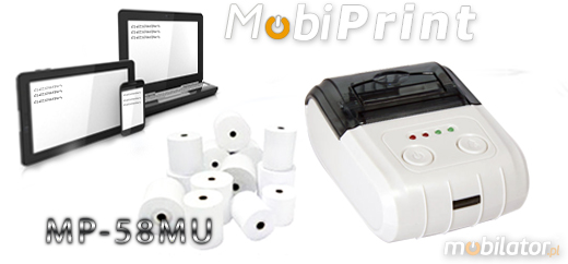 MobiPrint MP-58MB Mobile Printer Drukarka termiczna mini drukarka kodów mechanizm epson Interfejs USB Bluetooth RS232 Mobilna Drukarka mobilator.pl windows android ios  New Portable Devices