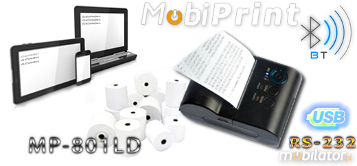 MobiPrint  MP-801LD Drukarka termiczna mini drukarka logo mechanizm Interfejs USB Bluetooth RS232 Mobilna Drukarka mobilator.pl windows android  New Portable Devices Mobile Printer Mini