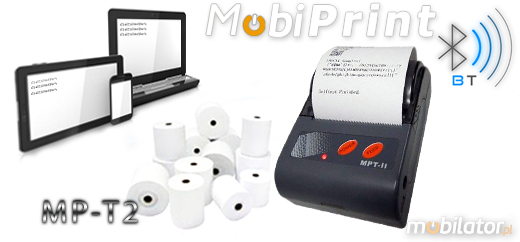 MobiPrint MP-T2 Drukarka termiczna mini drukarka kodów  Interfejs  Bluetooth  Mobilna Drukarka mobilator.pl windows android  New Portable Devices