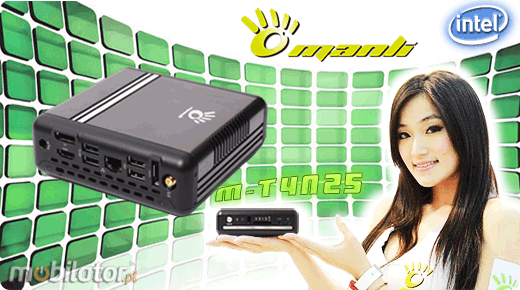 MiniPC Nettop Mini-PC Mały komputer Manli T4  M-T4N25 Intel Atom D2550 (2x1.86GHz)  Intel GMA3650 500GB HDD 64GB SSD Windows 7 4GB RAM DDR 3 Chipset NM10
