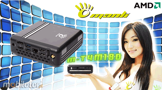 MiniPC Nettop Mini-PC Mały komputer Manli T4  M-T4 M1800 AMD Radeon HD 7340 AMD-M3L 1TB HDD 128GB SSD Windows 7 8GB RAM DDR 3 