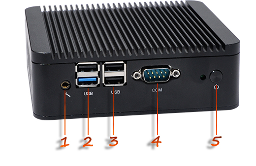zlacza przod usb hdmi com Komputer Przemysłowy Fanless MiniPC mBOX Nuc Q190P