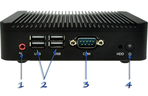 zlacza przod usb hdmi com Computer Industrial Fanless MiniPC mBOX Nuc Q210S