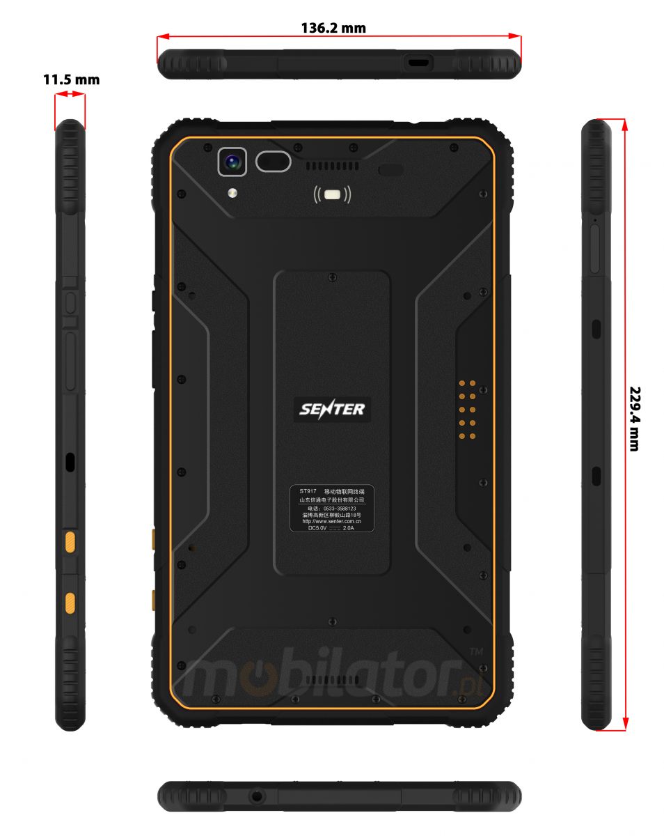 Senter S917 H wymiary przyciski odporny wytrzymały tablet IP65 umpc