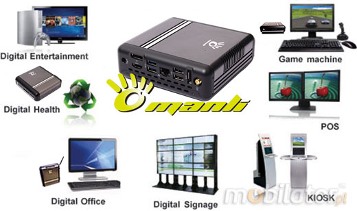 MiniPC Nettop Mini-PC Mały komputer Manli T4  M-T4N25 Intel Atom D2550 (2x1.86GHz)  Intel GMA3650 500GB HDD 64GB SSD Windows 7 4GB RAM DDR 3 Chipset NM10