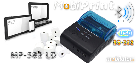 MobiPrint  MP-582LD Drukarka termiczna mini drukarka logo mechanizm Interfejs USB Bluetooth RS232 Mobilna Drukarka mobilator.pl windows android  New Portable Devices