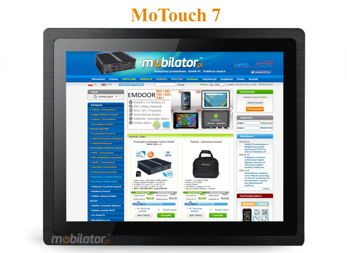 MoTouch 7 -  Industrial Monitor with IP65 on front cover capacitive 7 LED mobilator.pl New Portable Devices DVI VGA HDMI