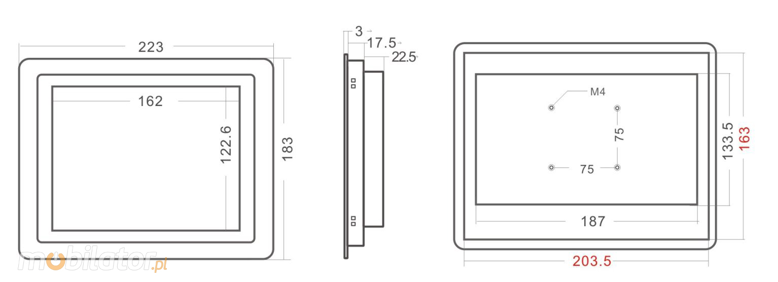 MoTouch 8 -  Industrial Monitor with IP65 on front cover capacitive 8 LED mobilator.pl New Portable Devices DVI VGA HDMI