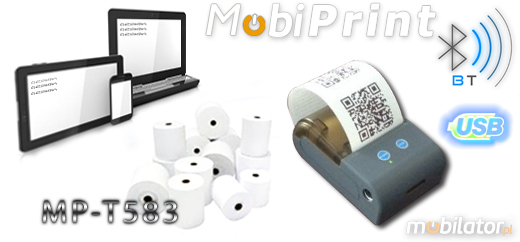 MobiPrint MP-583 Drukarka termiczna mini drukarka kodów  Interfejs USB Bluetooth RS232 Mobilna Drukarka mobilator.pl windows android  New Portable Devices