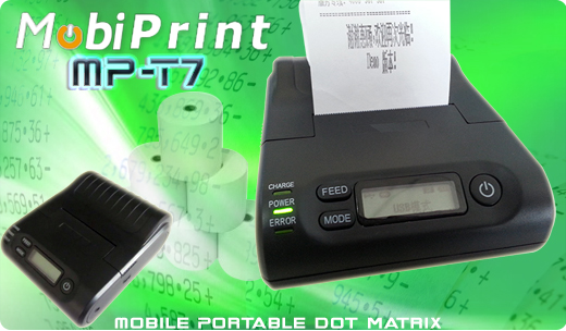 MobiPrint MP-T7 Drukarka igłowa DOTMATRIX mini drukarka kodów mechanizm epson Interfejs  Bluetooth USB Mobilna Drukarka mobilator.pl windows android  New Portable Devices małe drukarki paragonów