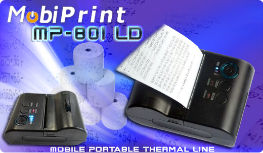MobiPrint  MP-801LD Drukarka termiczna mini drukarka logo mechanizm Interfejs USB Bluetooth RS232 Mobilna Drukarka mobilator.pl windows android  New Portable Devices Mobile Printer Mini