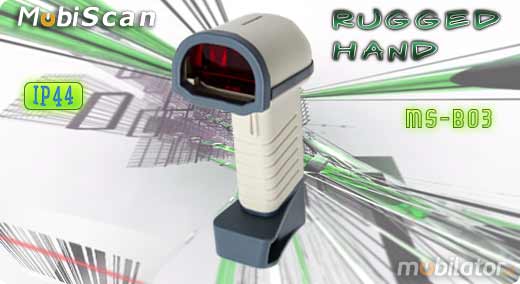 MobiScan Rugged Hand MSB03 Bluetooth 2.0  MOBISCAN MS-B03 Skaner 1D Laser Bezprzewodowy Bluetooth 2.0 Poręczny MobiSCAN IP44  Kompatybilny Windows Android  mobilator.pl New Portable Devices Mobilne Skanery kodów kreskowych