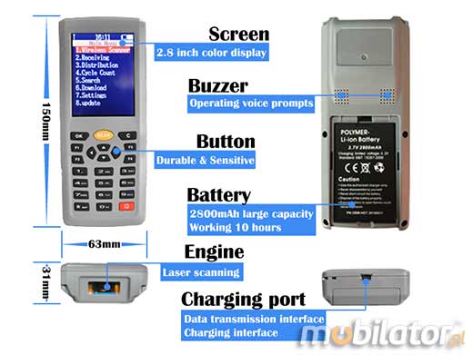 MobiScan  OBM-9800  Bluetooth MOBISCAN OBM-9800 Skaner 1D Laser Bezprzewodowy Bluetooth Poręczny MobiSCAN  Kompatybilny Windows Android IOS mobilator.pl New Portable Devices Mobilne Skanery kodów kreskowych