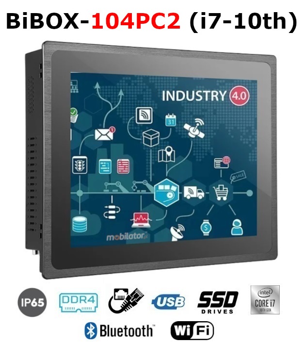 BiBOX-104PC2 (i7-10th) 2xLAN - Przemysłowy komputer panelowy PanelPC z nowoczesnym procesorem i7-10510U i modułem WiFi + Bluetooth