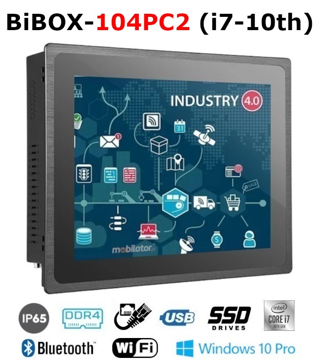 BiBOX-104PC2 (i7-10th) 2xLAN - Przemysłowy komputer panelowy PanelPC z nowoczesnym procesorem i7-10510U i modułem WiFi + Bluetooth. Licencja WINDOWS 10 PRO