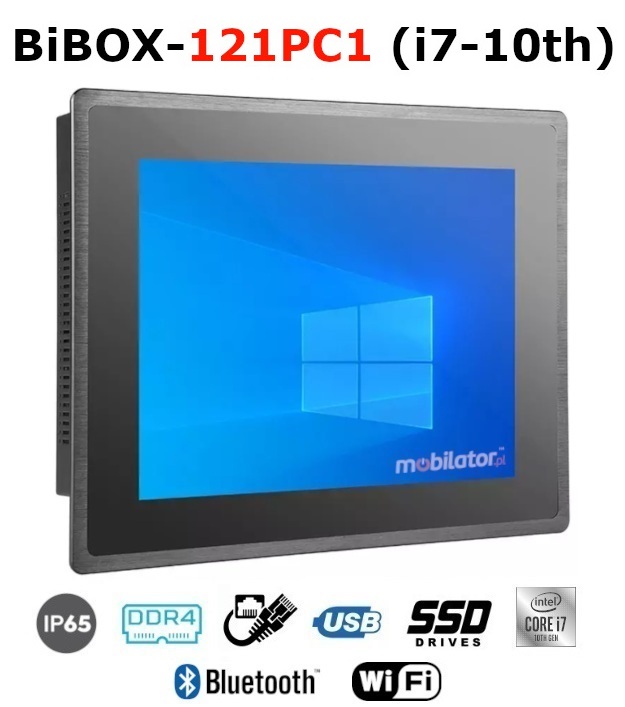BiBOX-121PC1 (i7-10th) Przemysłowy komputer panelowy PanelPC z nowoczesnym procesorem i7-10510U i modułem WiFi + Bluetooth