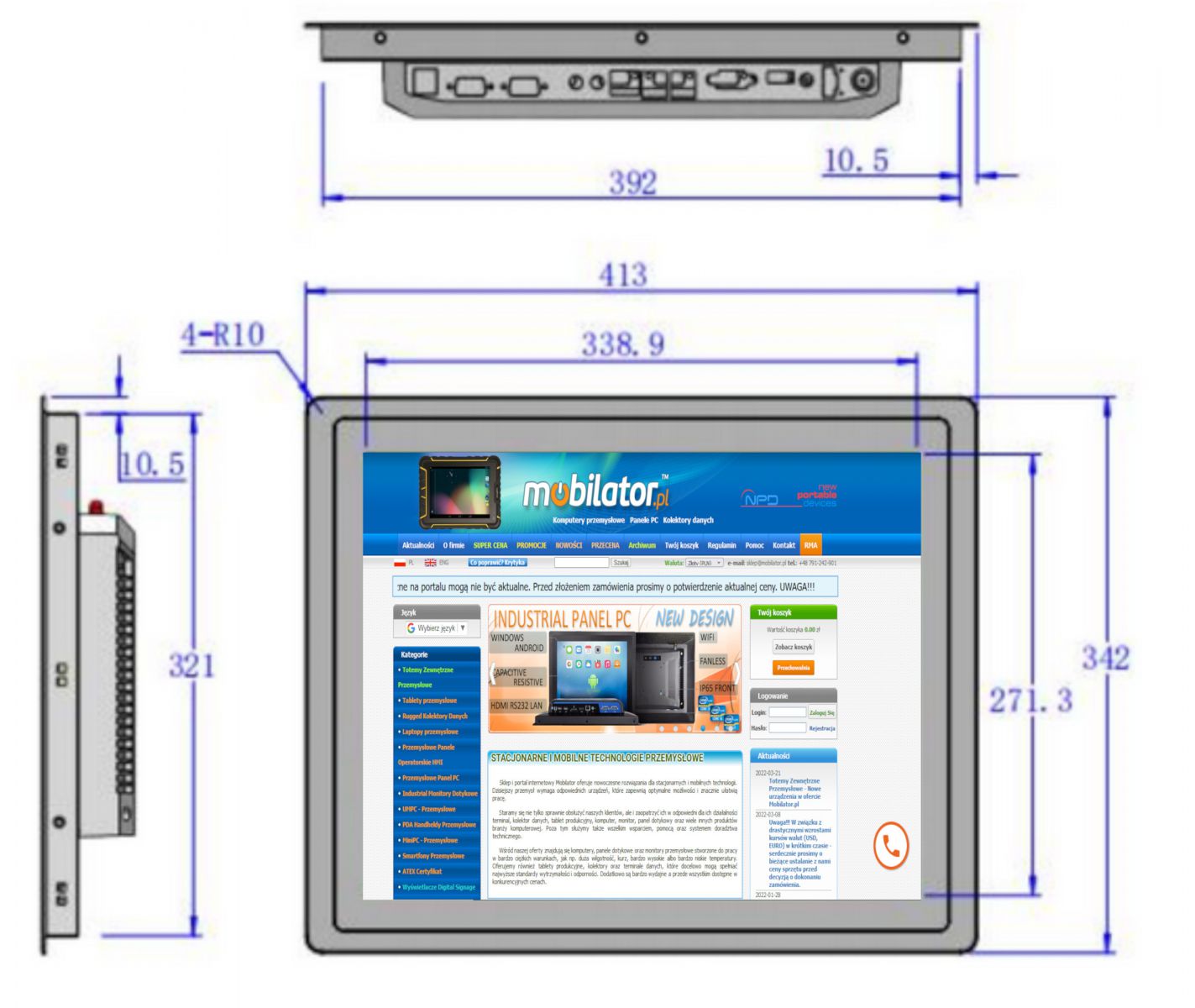 BIBOX-170PC1 dimensions of an efficient panel computer