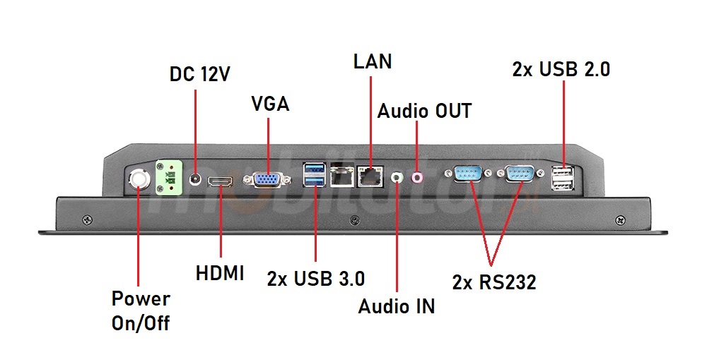 BiBOX-150PC1 - Industrial panel PC with 2x COM (RS232) ports and 2x USB 2.0, 2x USB 3.0, HDMI and VGA