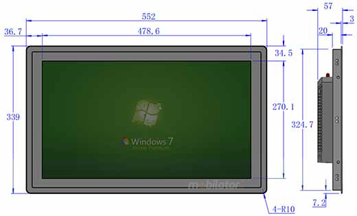 BiBOX-215PC1 - Industrial panel computer product dimensions